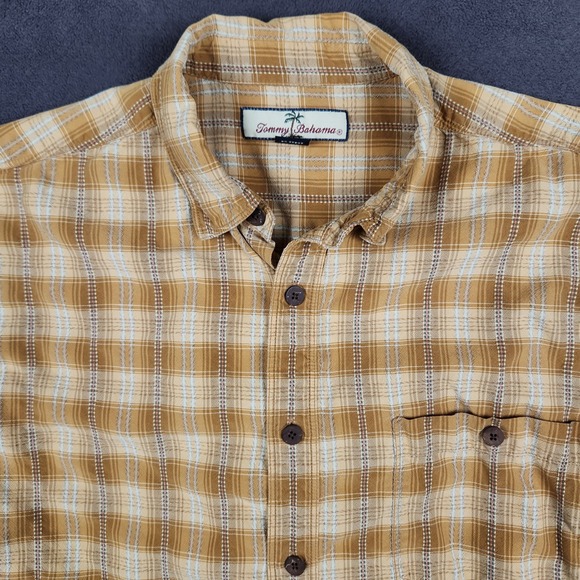 Tommy Bahama Other - Tommy Bahama Silk Shirt Mens Medium Mustard Yellow Plaid Long Sleeve Button Up